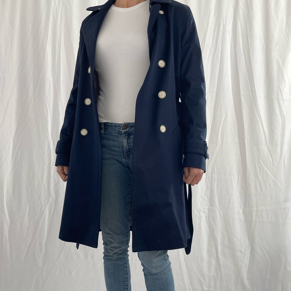 COACH Navy Double-Breasted Women's Trench Coat - Picture 4 of 6